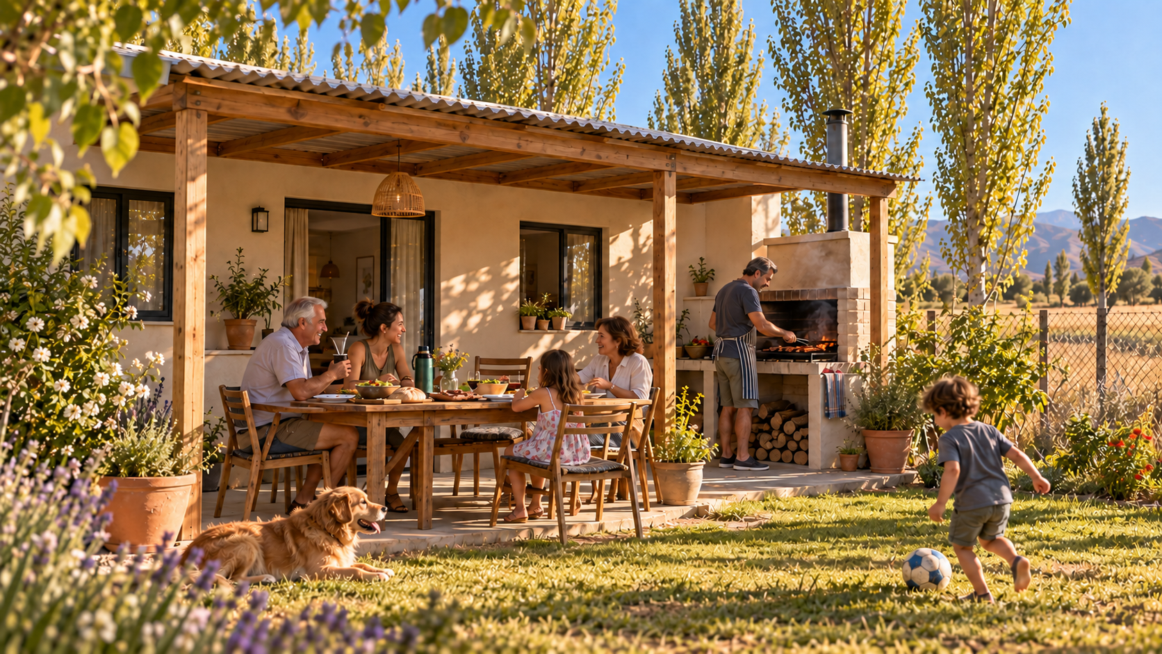 Familia compartiendo un asado en la galería, imagen conceptual